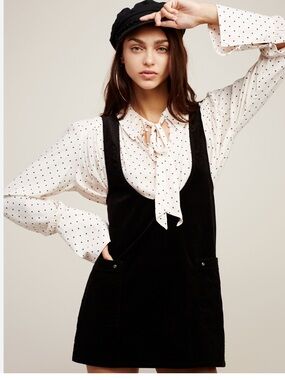 Free People Devoted To You Corduroy Pinafore Mini Dress Black Size 2